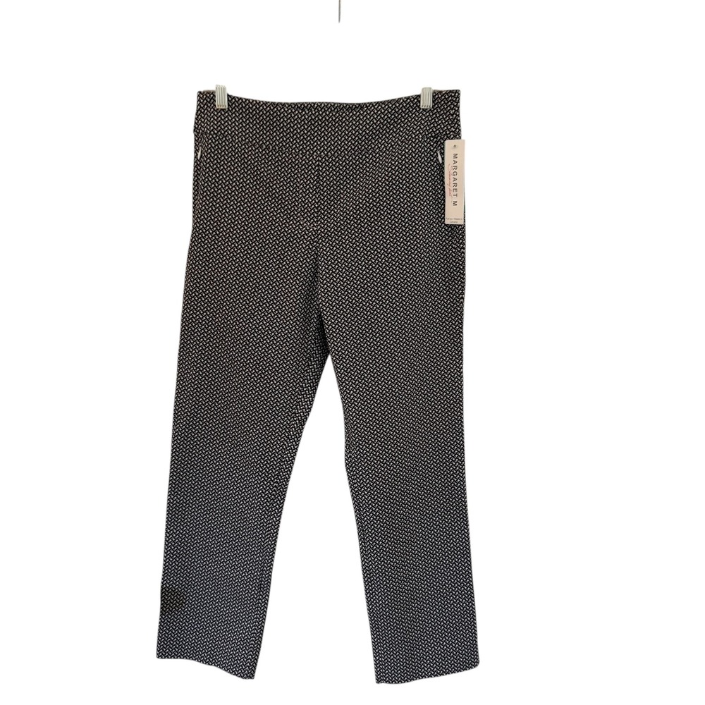 MARGARET M Slimming Pants Black White Geometric Print Cropped Ankle L